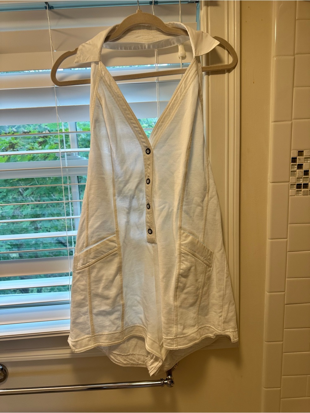 Anthropologie White Halter Button Romper